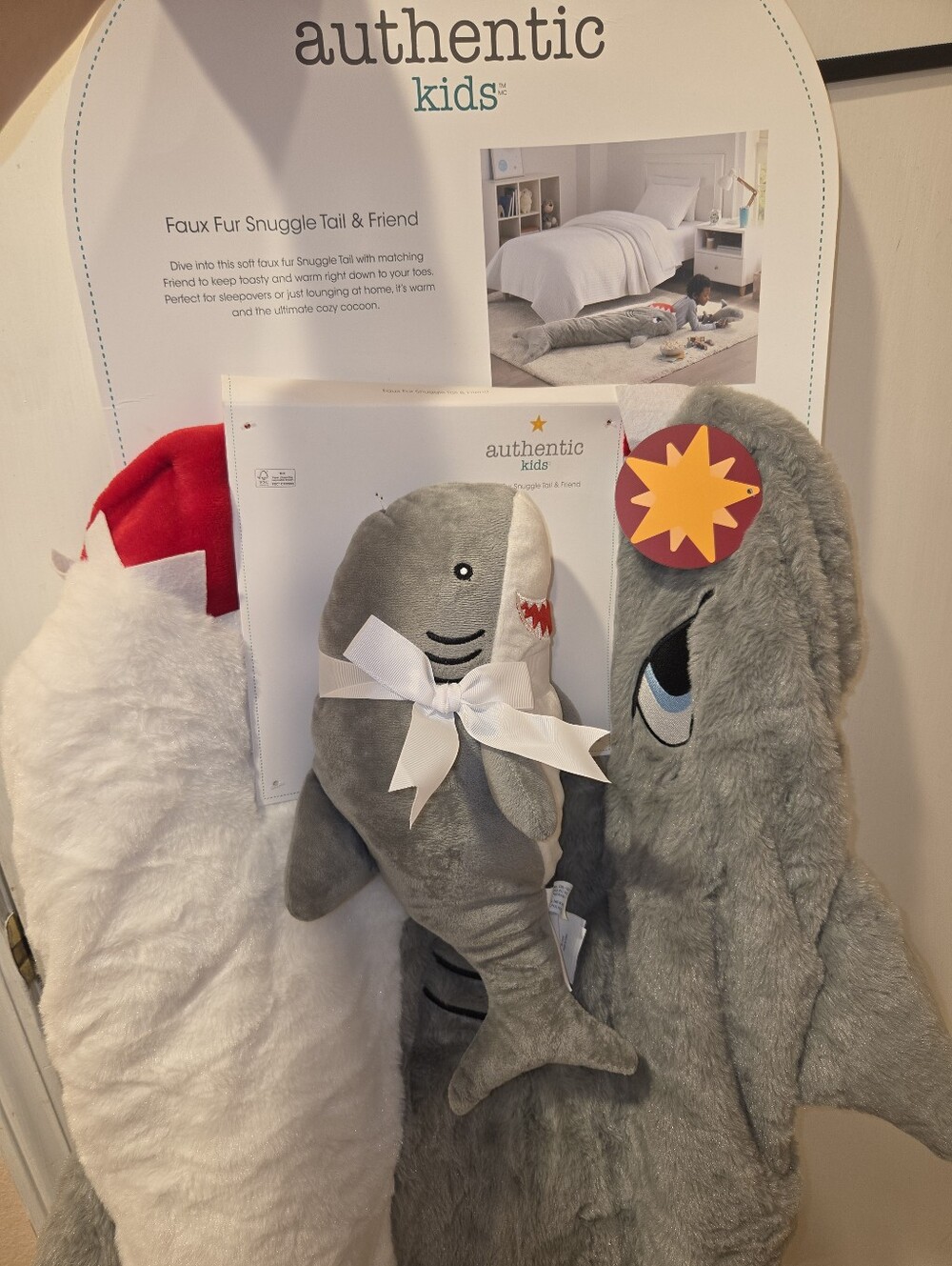 Gray Shark Plush Throw with Matching Shark Toy